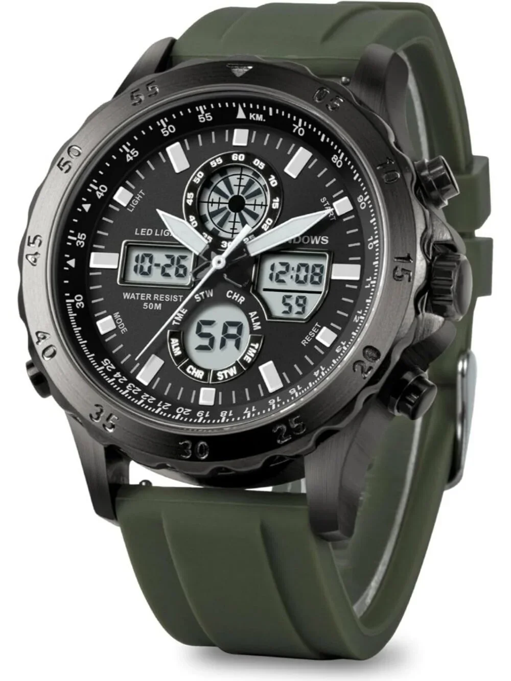 Men's Army Green Analog Quartz Waterproof Military Multifunctional Digital Watch